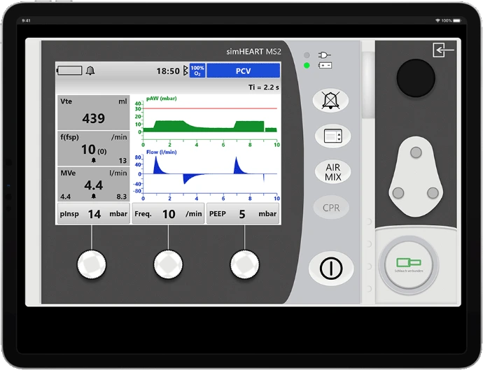 Simuliertes Beatmungsgerät MS2 auf einem iPad