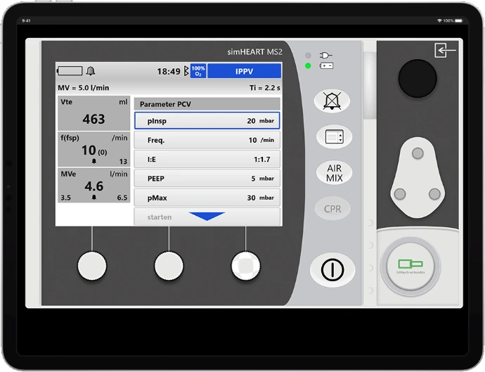 Parametermenü PCV am simulierten MS2